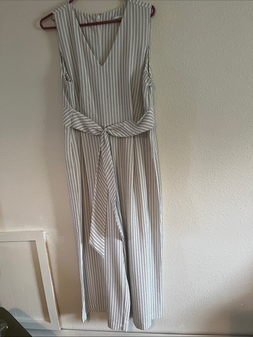 Calvin Klein White Striped Jumpsuit 12 zippered back